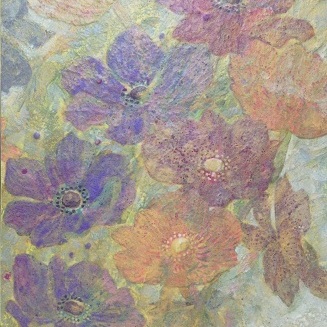 Wind flower 18a  | 
	雲肌麻紙 土佐麻紙 岩絵の具 膠 楮紙  33.3x24.2cm  2018 Japanese paper, rock pigment, nikawa,Kouzo paper 
